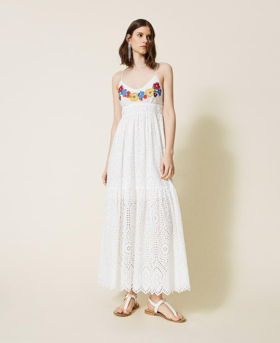 Abito lungo con ricamo a fiori multicolor Donna Nero TWINSET Milano