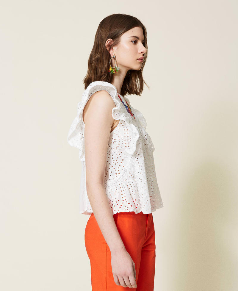 Top con ricamo a fiori multicolor