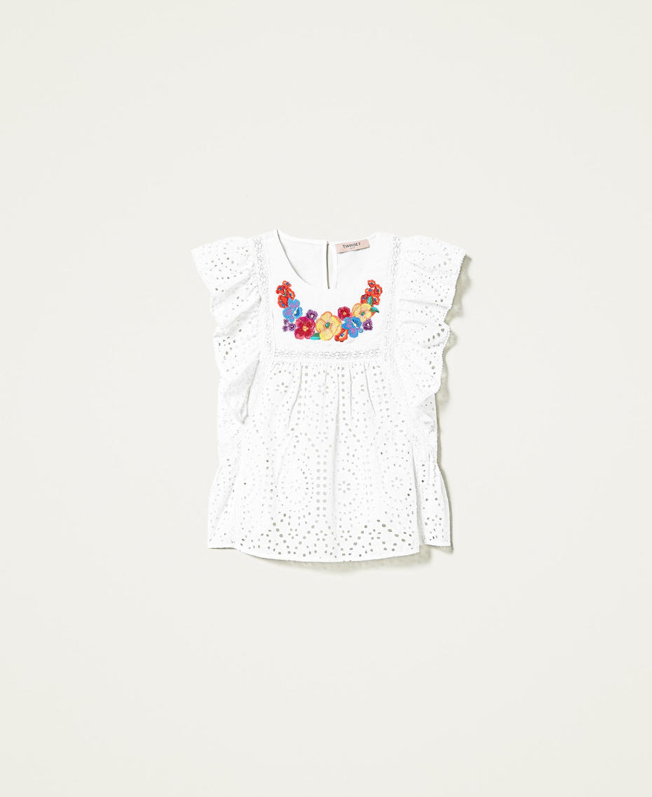 Top con ricamo a fiori multicolor
