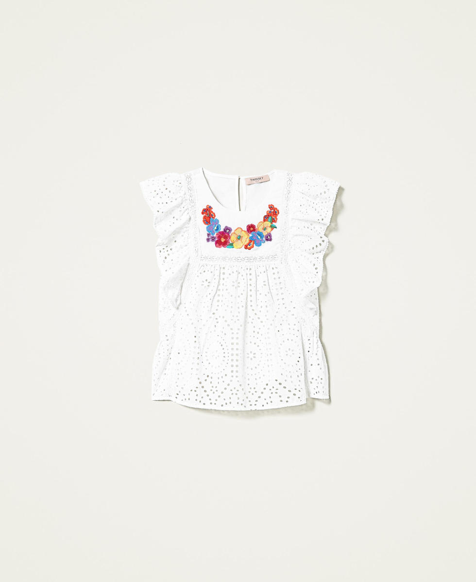 Top with multicolour floral embroidery