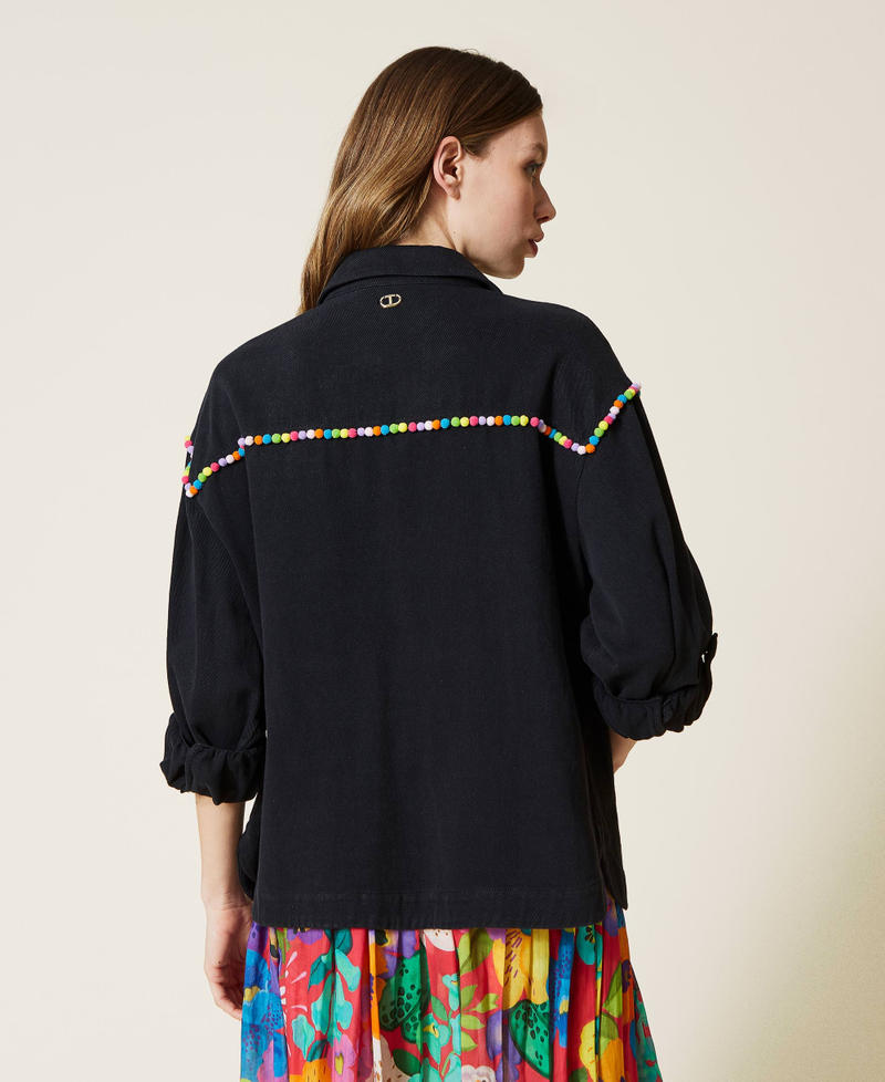 Giacca in bull con fiori multicolor