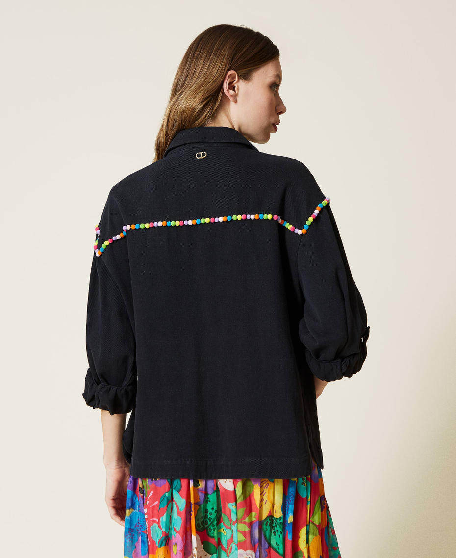 Giacca in bull con fiori multicolor