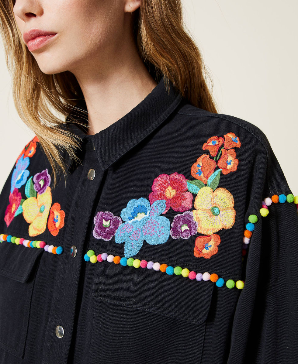 Bull jacket with multicolour flowers Woman Black TWINSET Milano