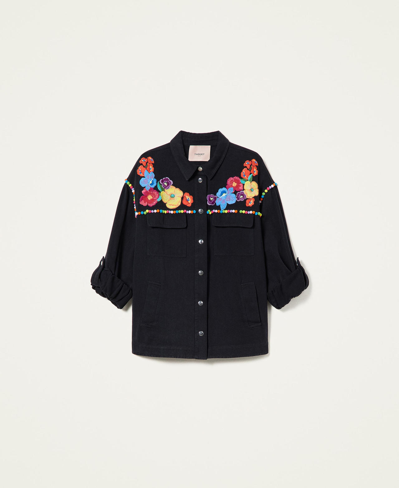 Giacca in bull con fiori multicolor