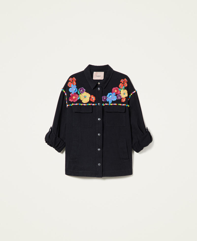 Giacca in bull con fiori multicolor
