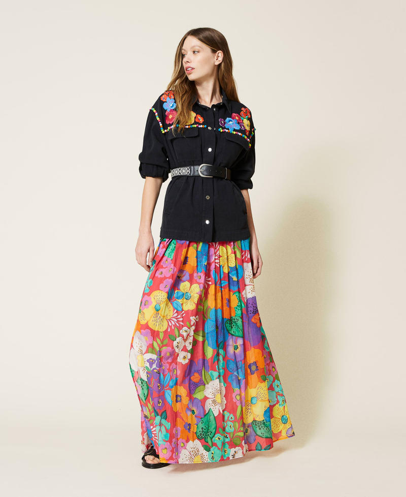 Giacca in bull con fiori multicolor