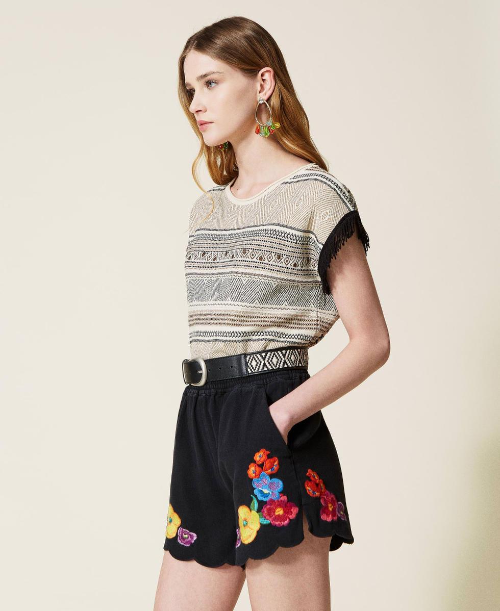Shorts de bull con flores multicolores Mujer Beige TWINSET Milano