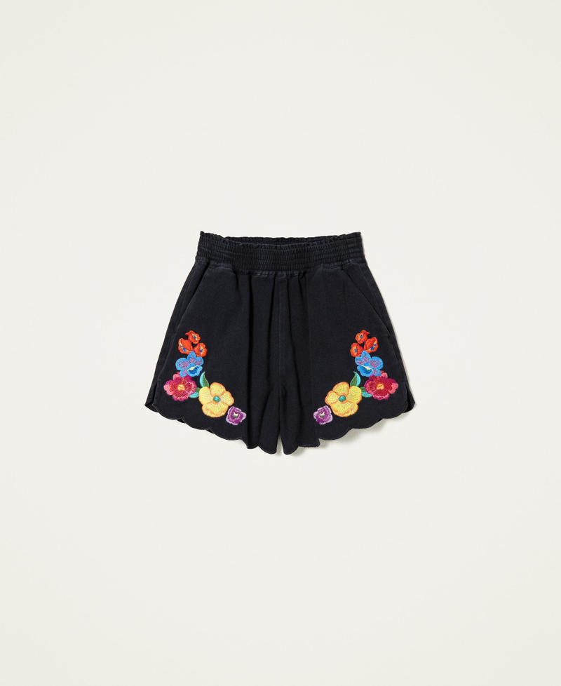 Shorts aus Bull Denim mit mehrfarbigen Blumen Schwarz Frau 221TT2263-0S