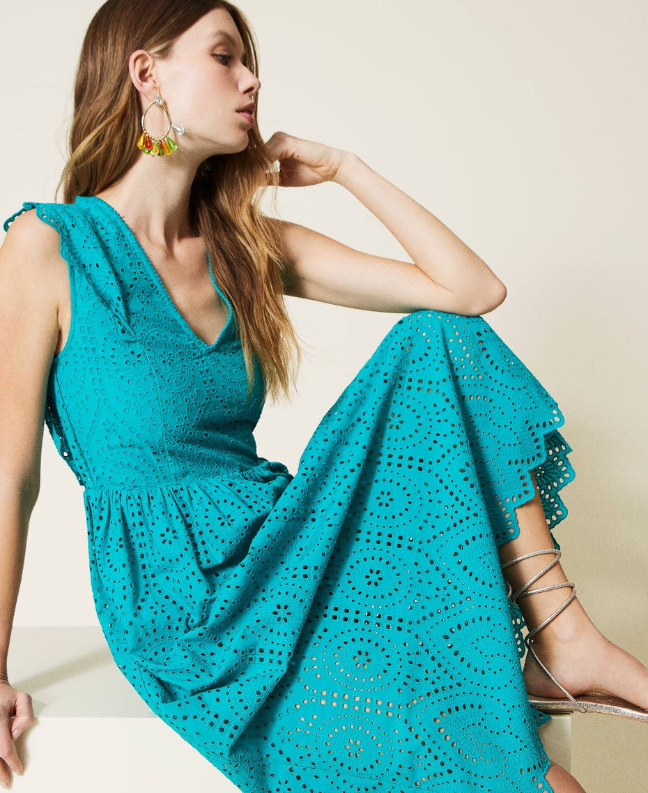 Платье-миди из муслина с вышивкой сангалло Зеленый "Тропический зеленый" женщина 221TT2270-01
