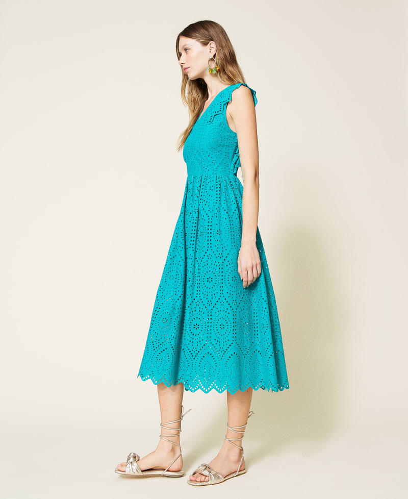 Midi muslin dress with broderie anglaise "Tropical Green" Woman 221TT2270-03
