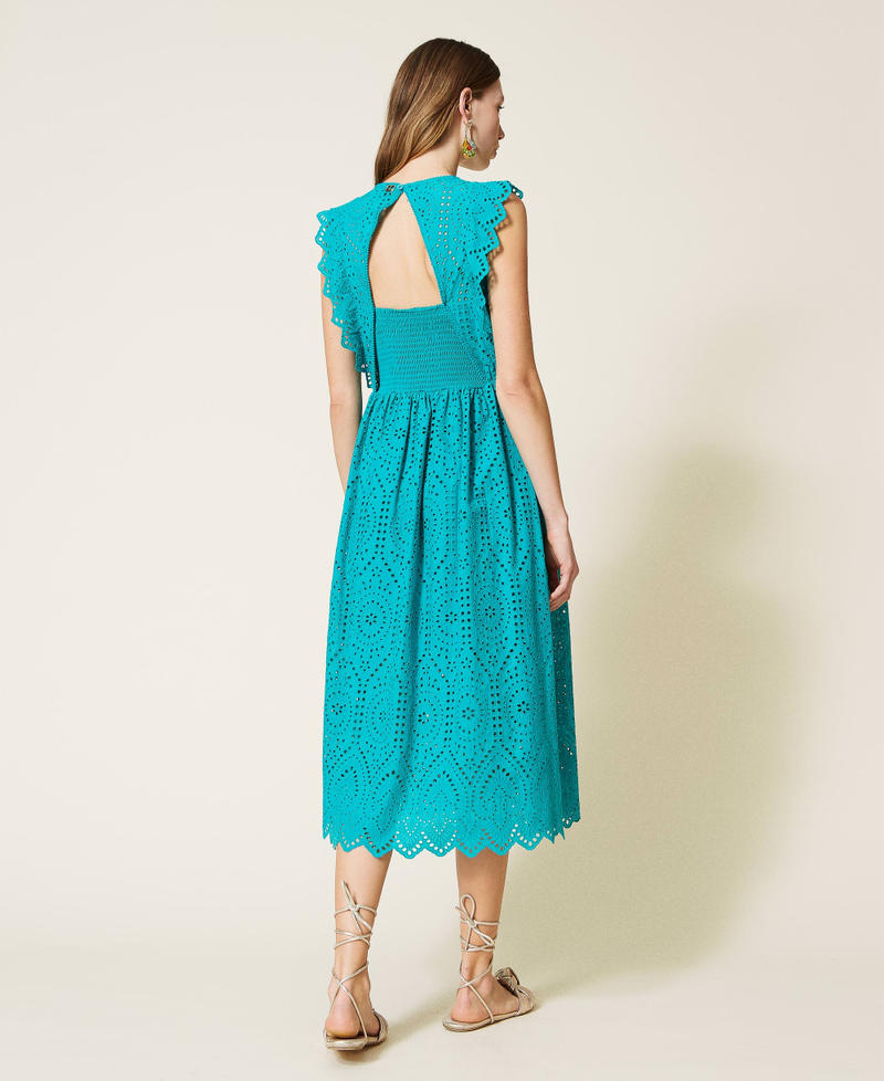 Midi muslin dress with broderie anglaise "Tropical Green" Woman 221TT2270-04