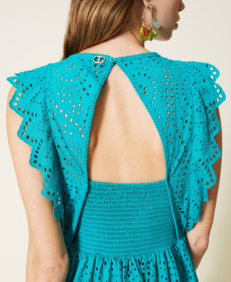 Vestido midi de muselina con bordado ingl&eacute;s