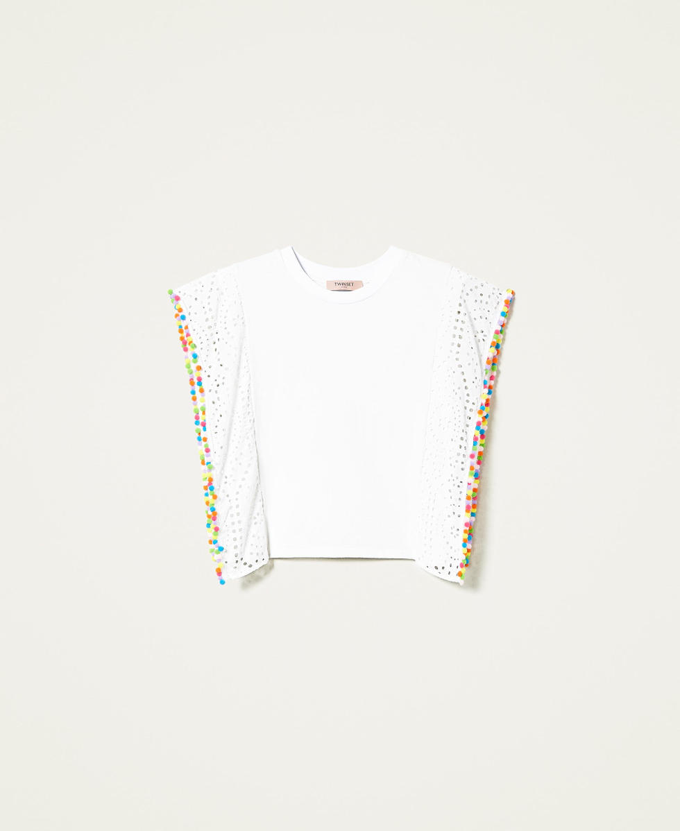 T-shirt boxy con pompon multicolor