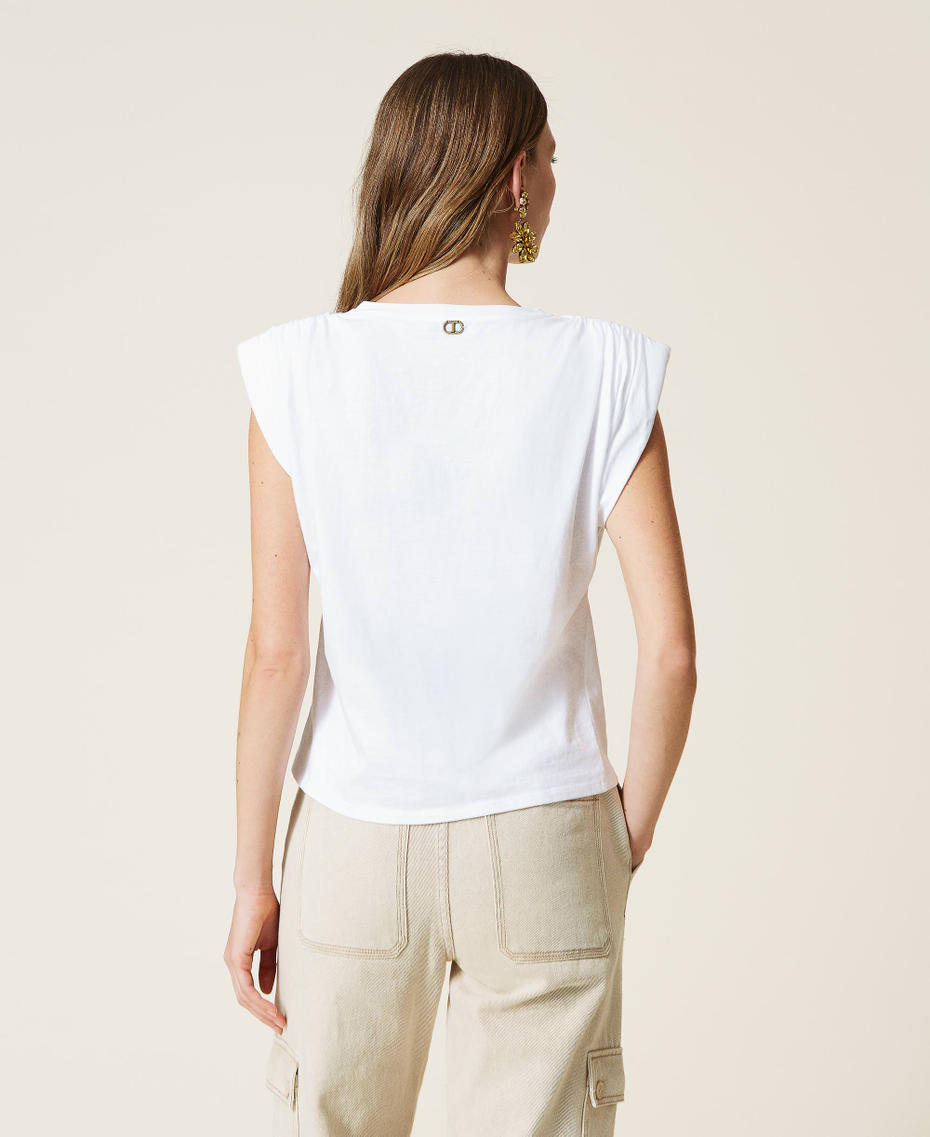 T-Shirt mit Raffungen Weiß Frau 221TT2281-03