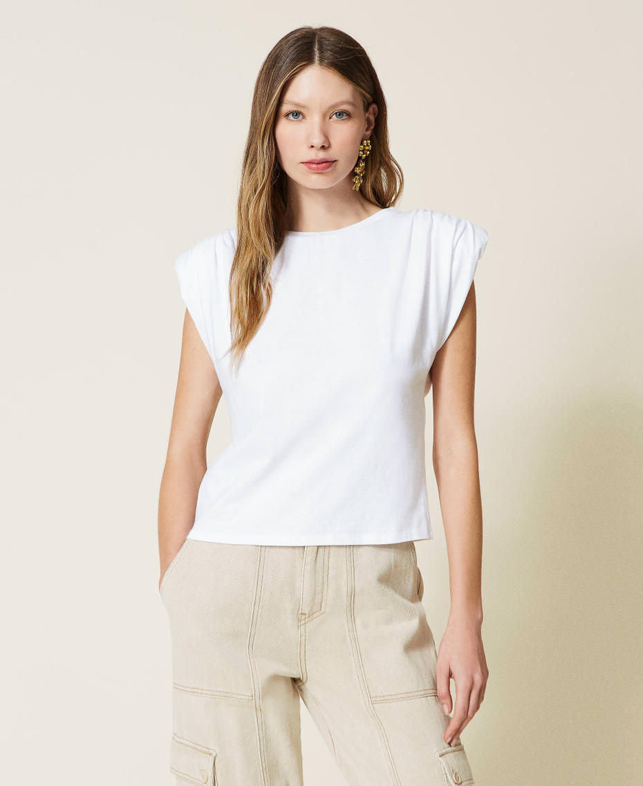 Camiseta con frunces Blanco Mujer 221TT2281-04