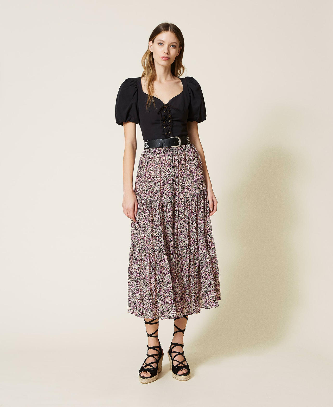 Gonna lunga in georgette a fiori