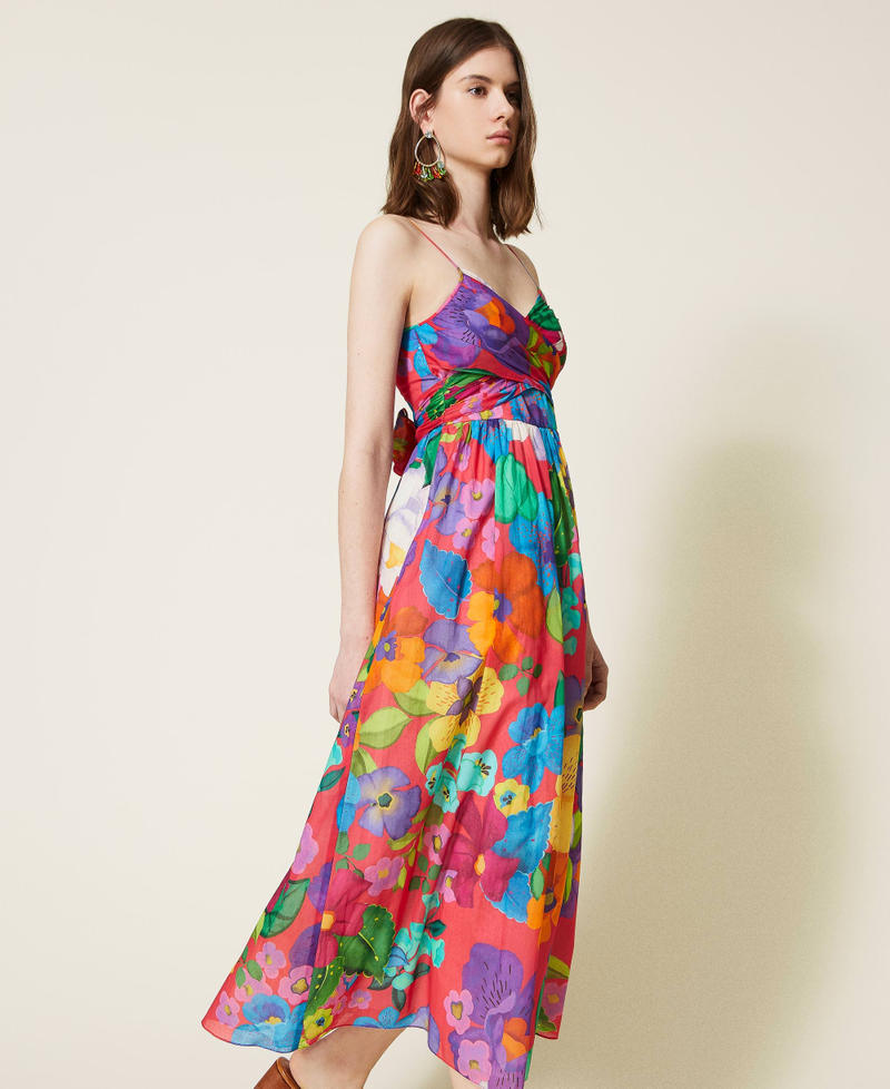 Long muslin floral dress “Azalea” Pink Mexico Flower Print Woman 221TT2301-02