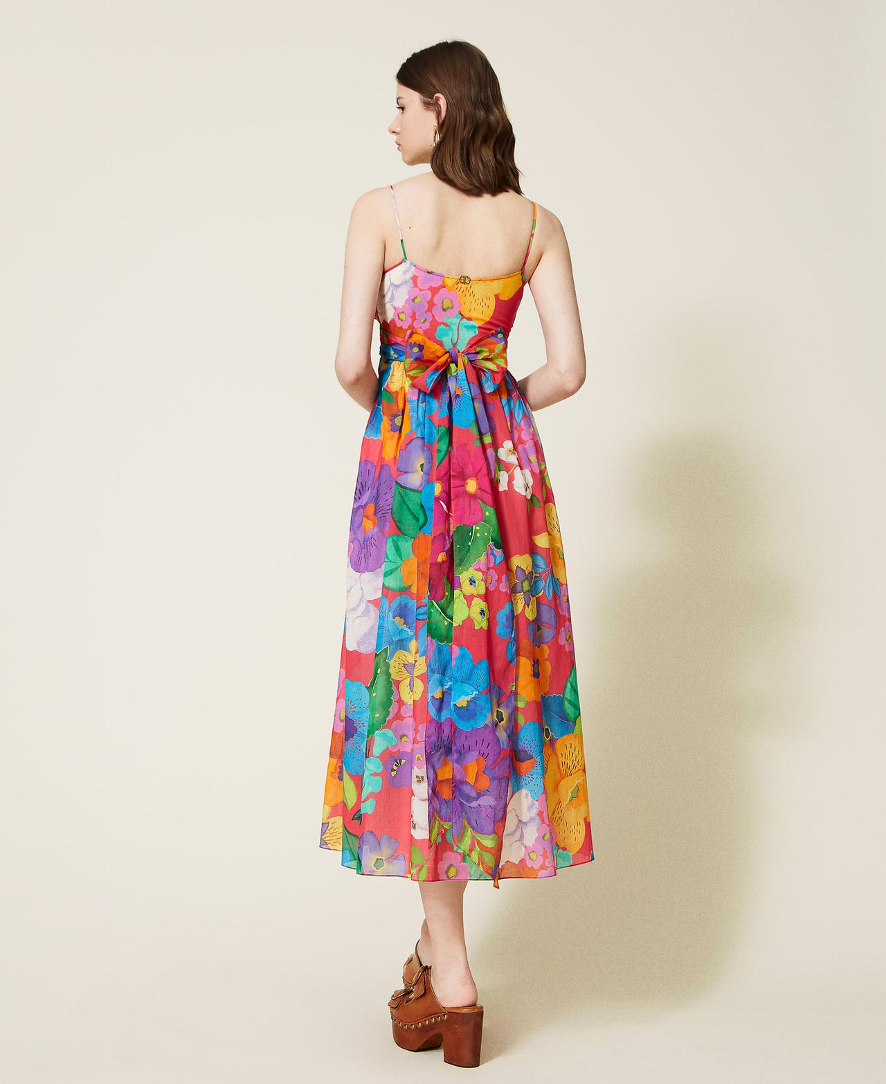 Long muslin floral dress “Azalea” Pink Mexico Flower Print Woman 221TT2301-03