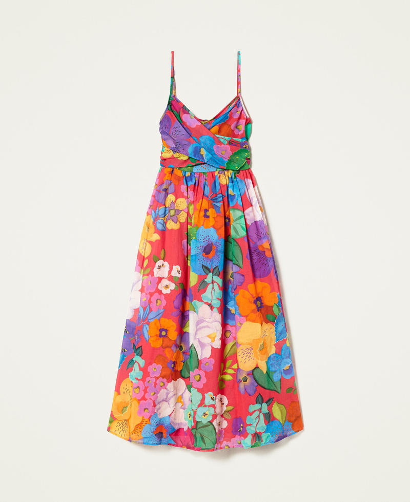 Long muslin floral dress “Azalea” Pink Mexico Flower Print Woman 221TT2301-0S