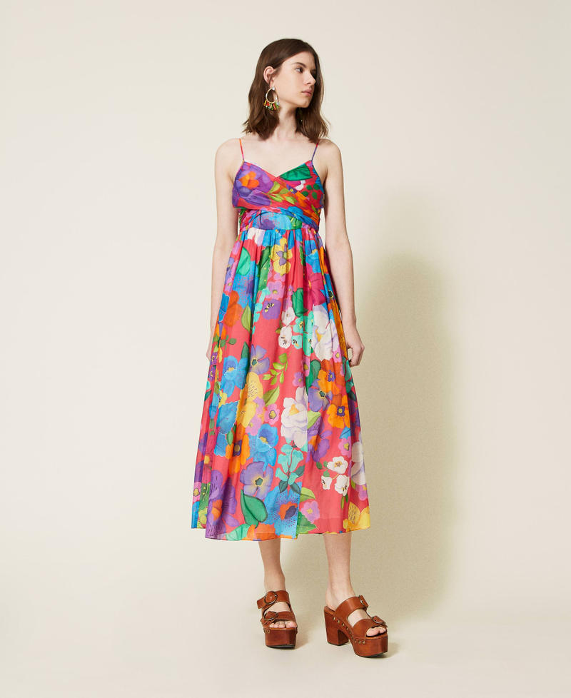 Long muslin floral dress “Azalea” Pink Mexico Flower Print Woman 221TT2301-0T