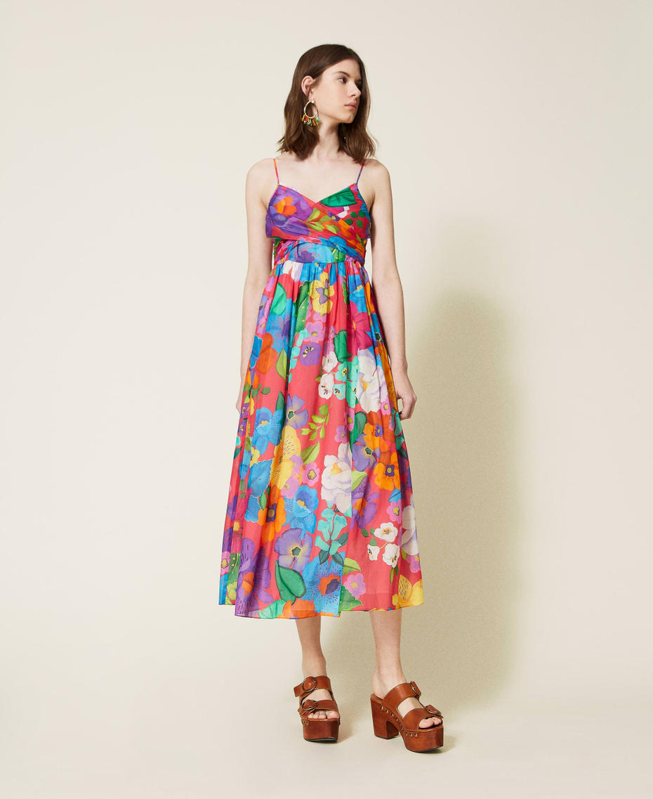 Длинное платье из муслина с цветочным рисунком Принт Цветок Мексиканский Розовый "Азалия" женщина 221TT2301-0T
