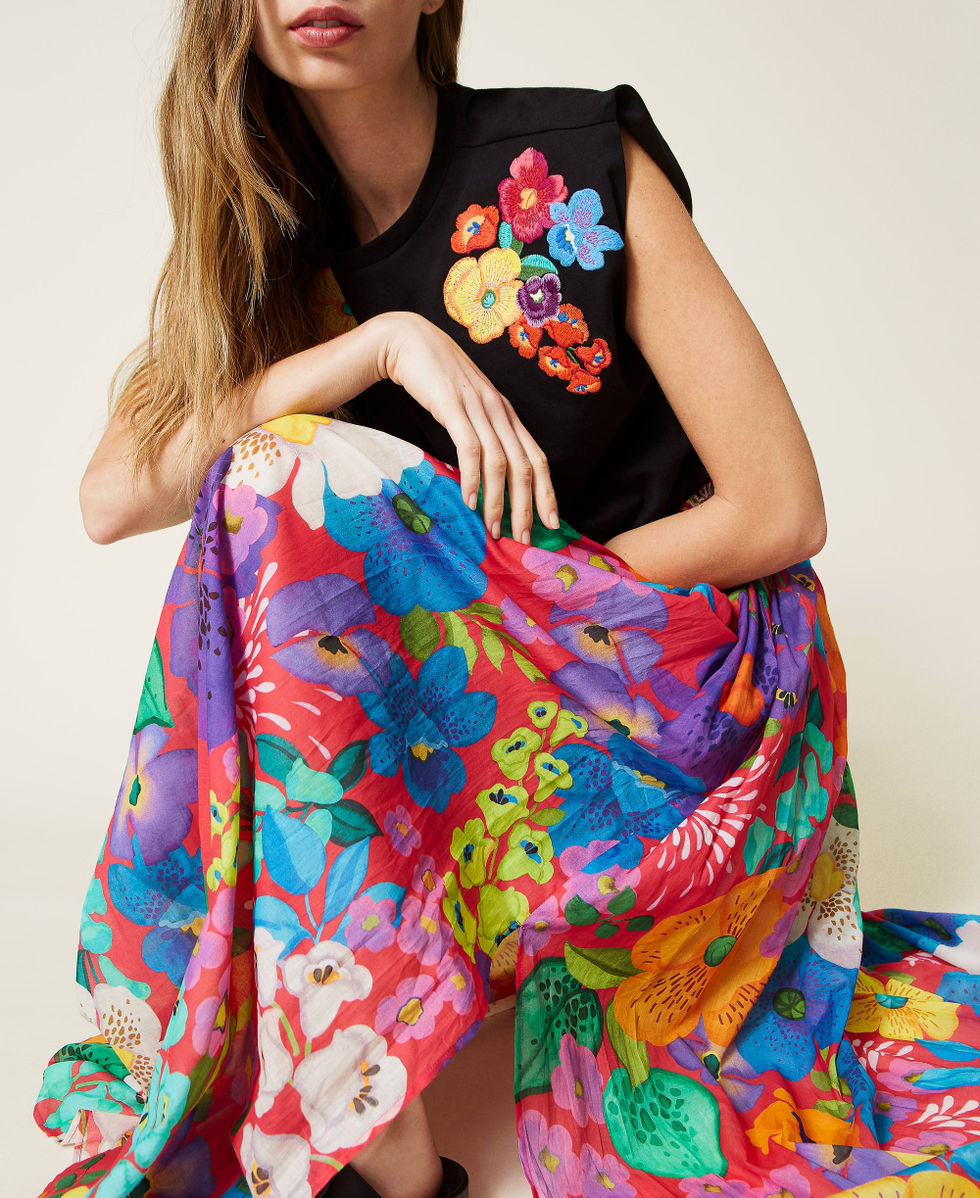 Long floral muslin skirt Woman, Pink | TWINSET Milano
