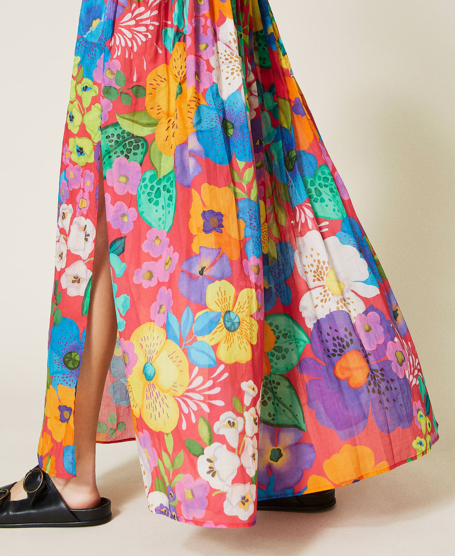 Long floral muslin skirt “Azalea” Pink Mexico Flower Print Woman 221TT2305-06