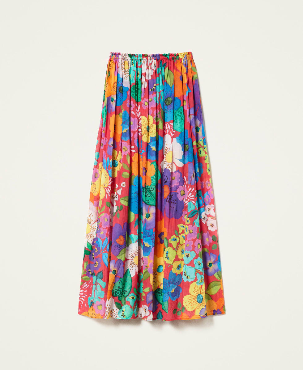 Long floral muslin skirt Woman, Pink | TWINSET Milano