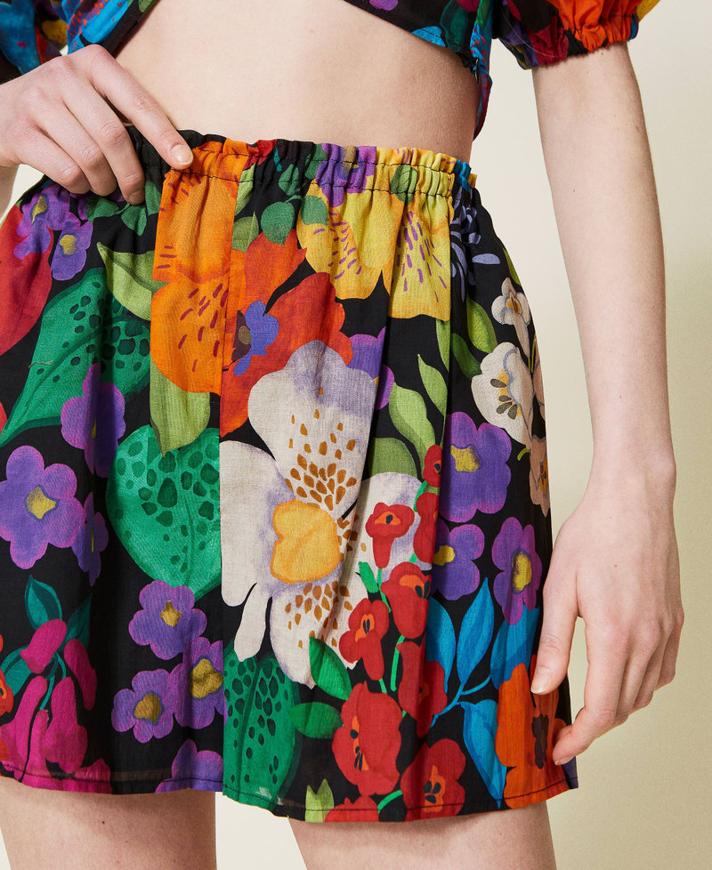 Floral muslin shorts Black Mexico Flower Print Woman 221TT2306-05
