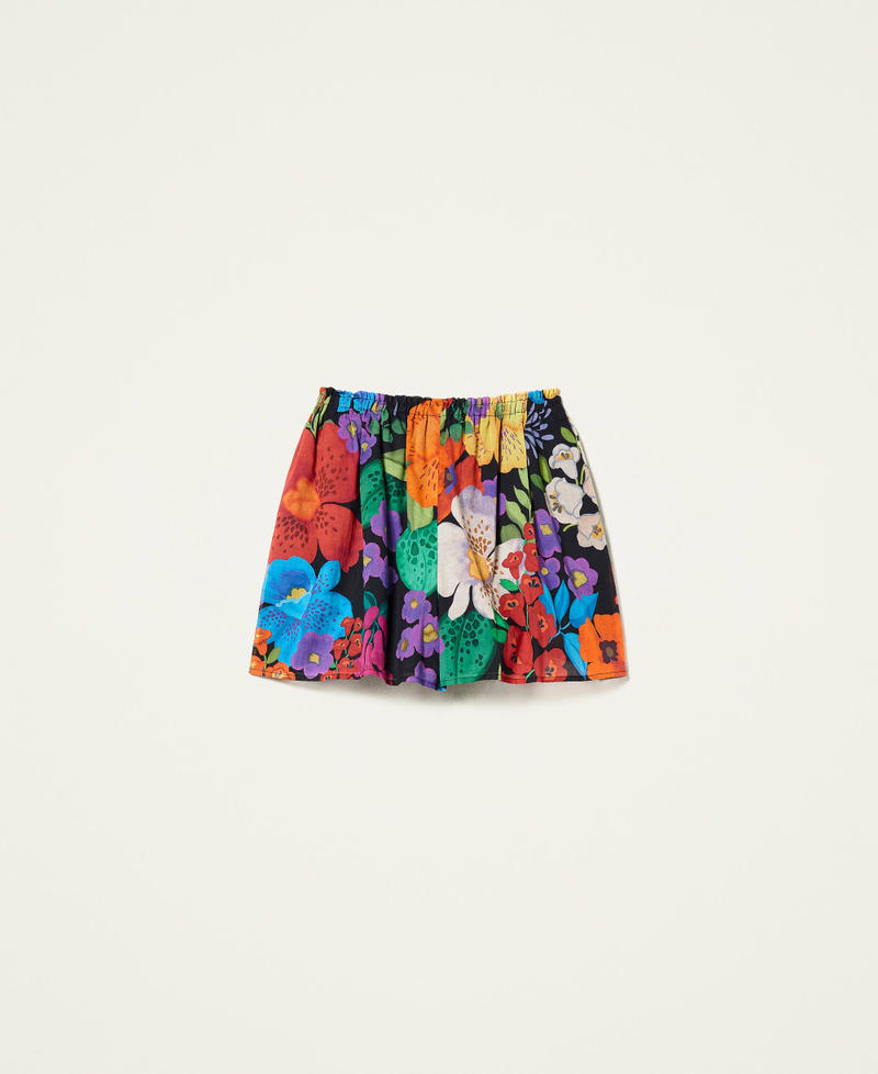 Shorts aus Musselin mit Blumendessin Mexiko-Blumenprint Schwarz Frau 221TT2306-0S