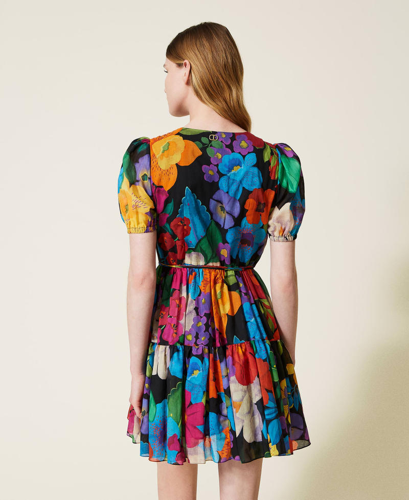 Платье с запахом из муслина с цветочным рисунком Принт Цветок Мексиканский Черный женщина 221TT2307-03