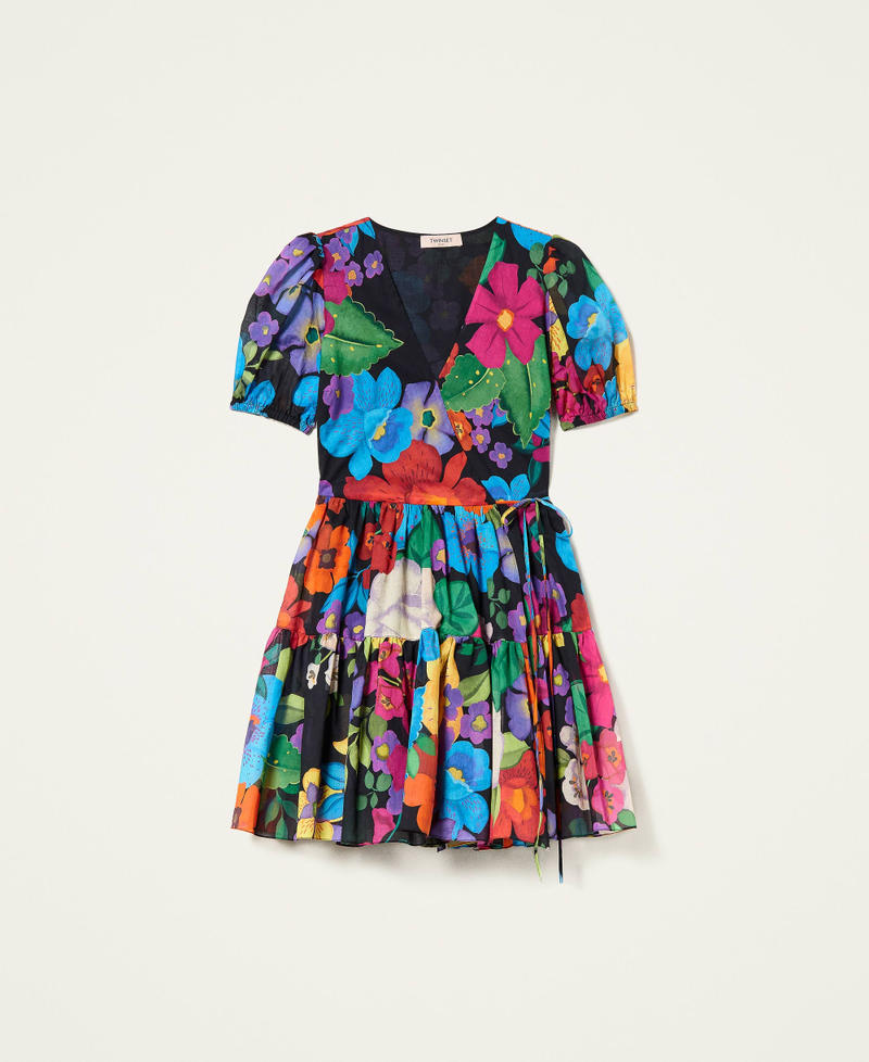 Платье с запахом из муслина с цветочным рисунком Принт Цветок Мексиканский Черный женщина 221TT2307-0S