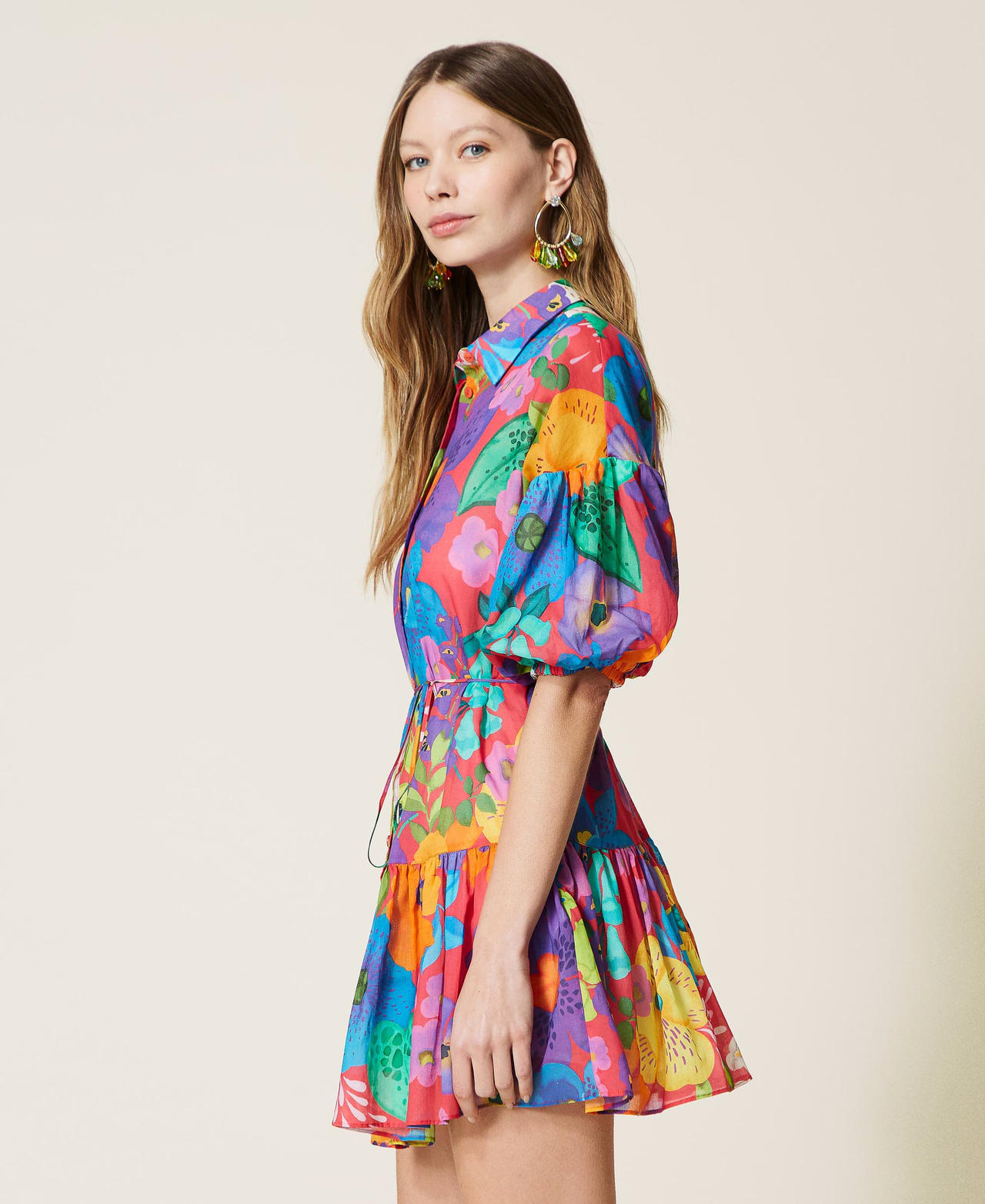 Muslin floral shirt dress “Azalea” Pink Mexico Flower Print Woman 221TT2308-02