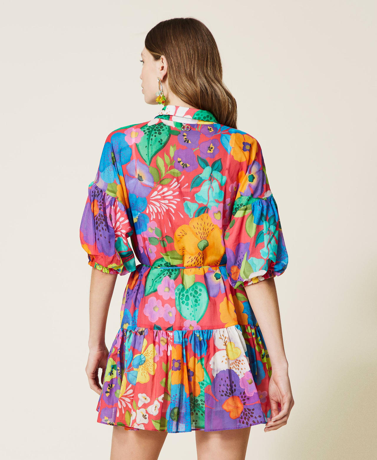 Muslin floral shirt dress “Azalea” Pink Mexico Flower Print Woman 221TT2308-03