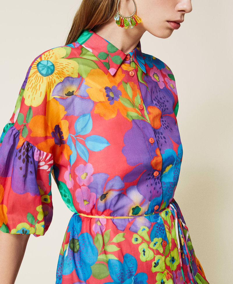 Muslin floral shirt dress “Azalea” Pink Mexico Flower Print Woman 221TT2308-04