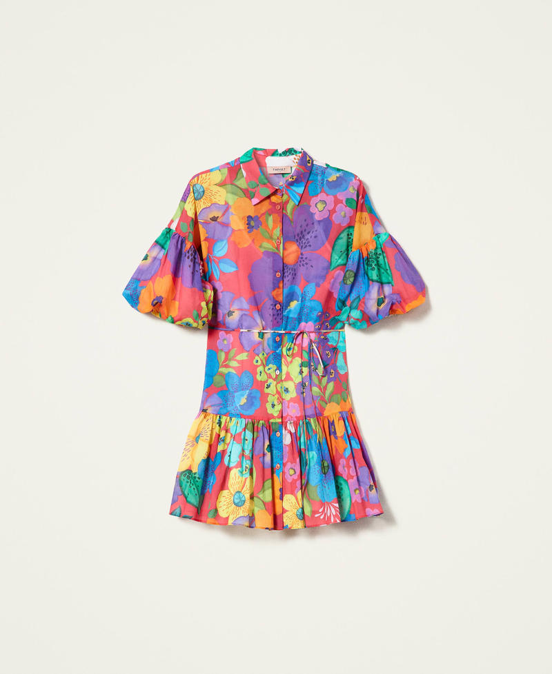 Muslin floral shirt dress “Azalea” Pink Mexico Flower Print Woman 221TT2308-0S