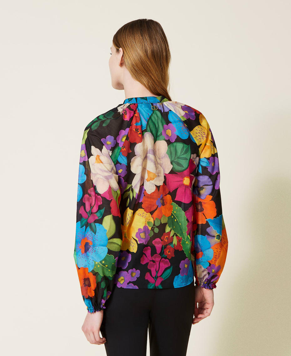 Bluse aus Musselin mit Blumendessin Mexiko-Blumenprint Schwarz Frau 221TT2309-05