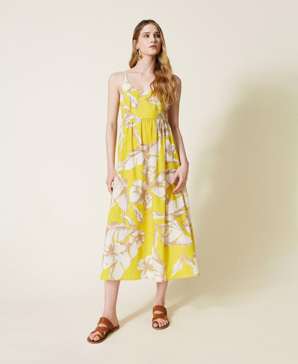Vestido midi de popelina de flores