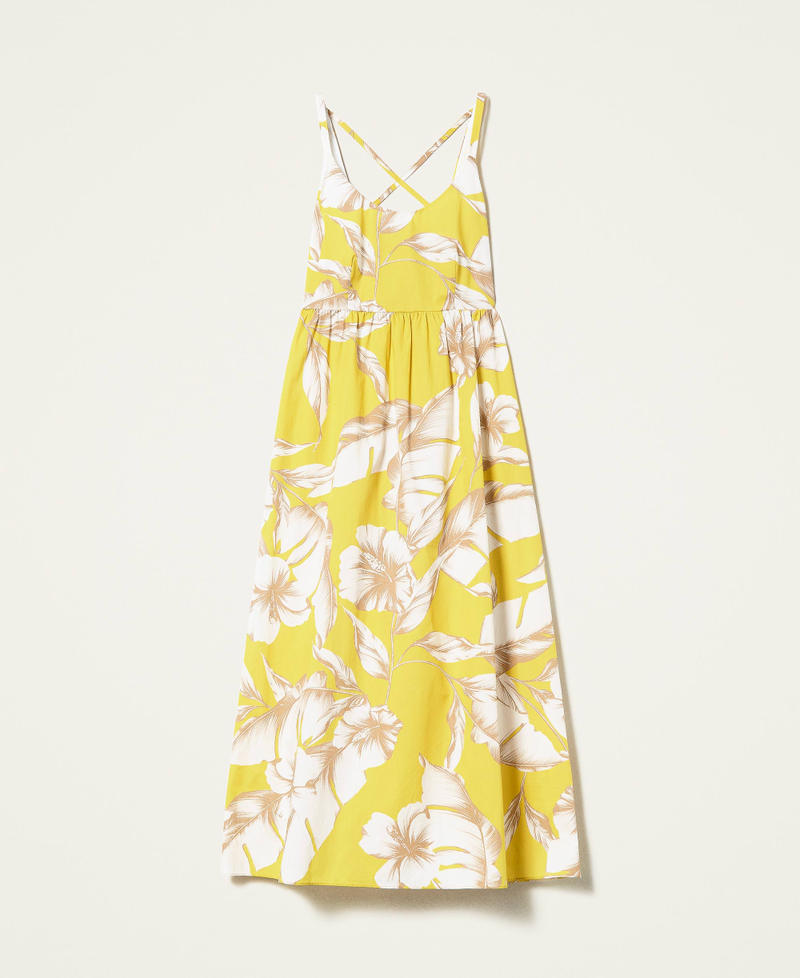 Floral poplin midi dress Yellow / “Snow” White Hibiscus Print Woman 221TT2311-0S