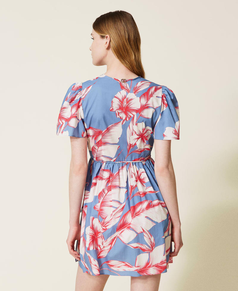 Floral poplin wrap-around dress “Infinity” Light Blue /”Snow” White Hibiscus Print Woman 221TT2314-04