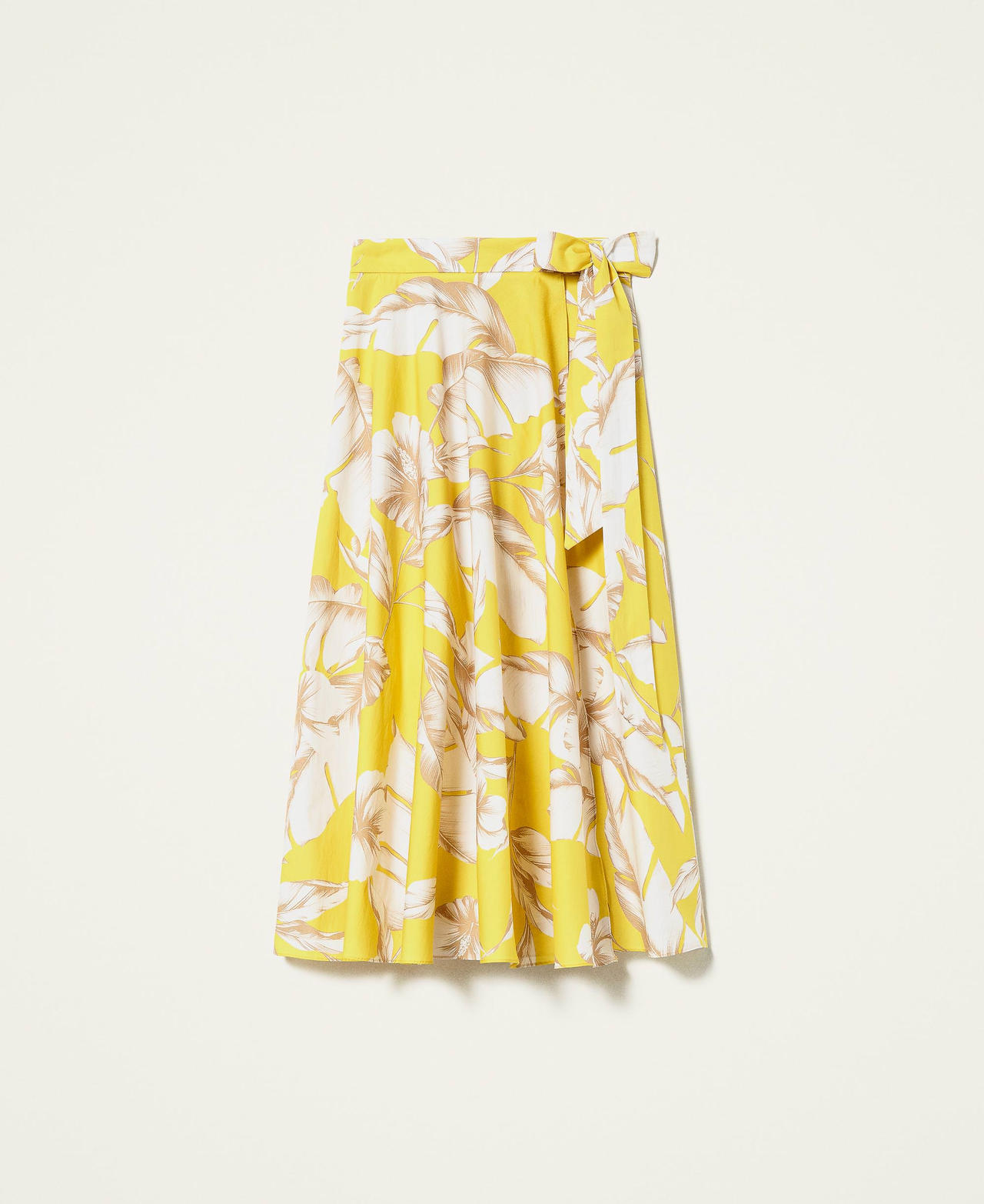 Floral poplin wrap-around skirt Yellow / “Snow” White Hibiscus Print Woman 221TT2316-0S
