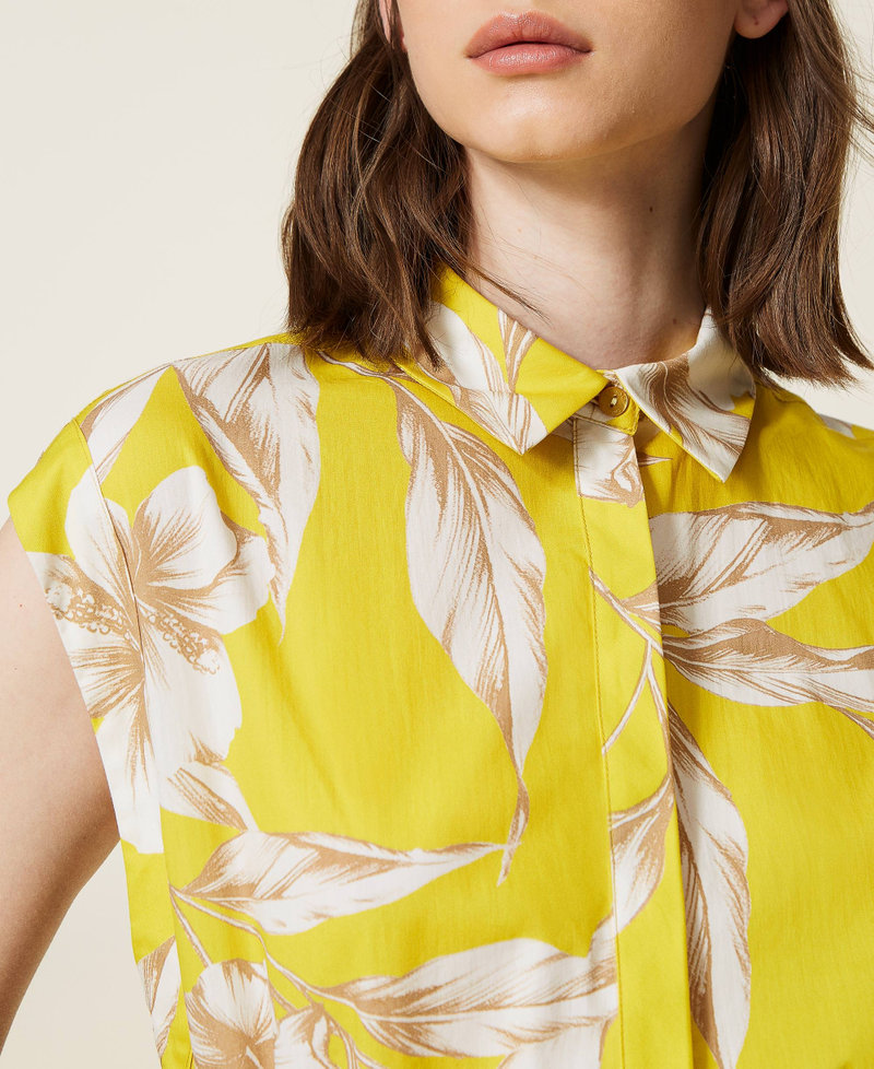 Poplin floral shirt Yellow / “Snow” White Hibiscus Print Woman 221TT2318-04
