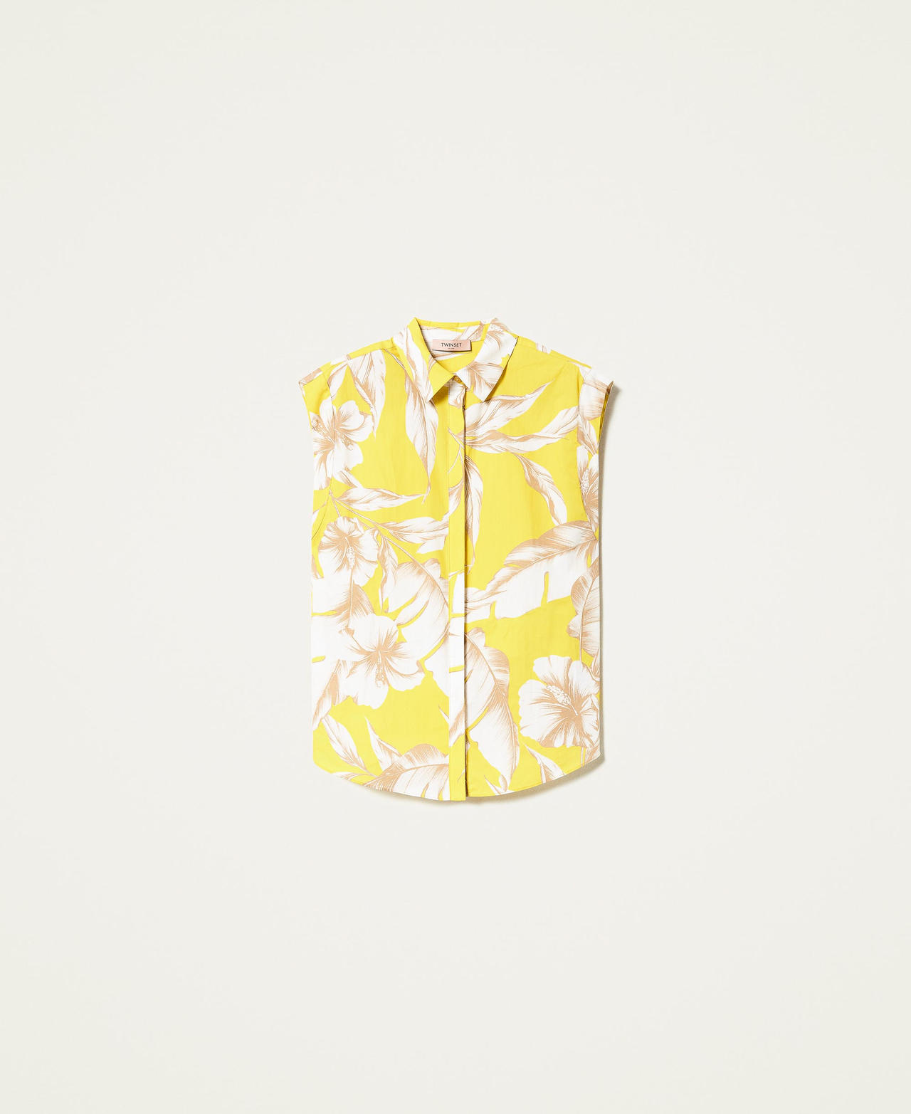 Popelinehemd mit Blumendessin Hibiskusprint Gelb / Schneeweiß Frau 221TT2318-0S
