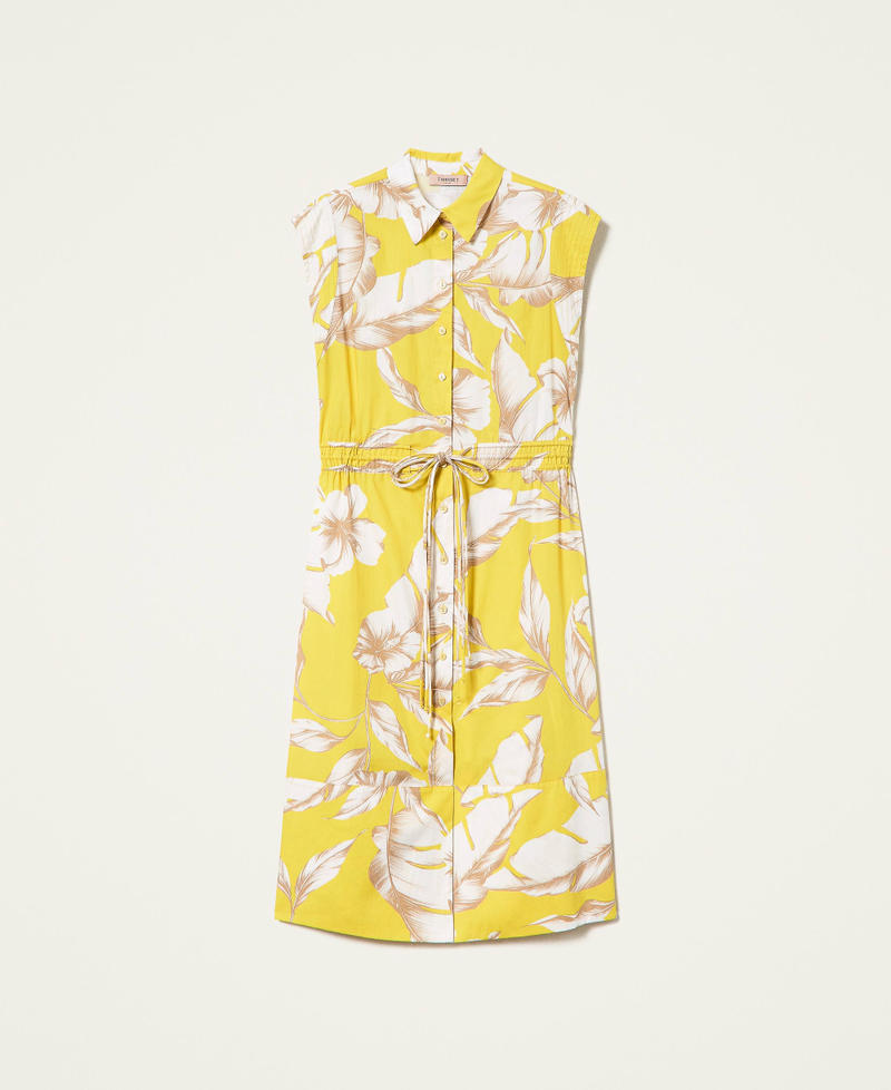 Midi floral shirt dress Yellow / “Snow” White Hibiscus Print Woman 221TT2319-0S
