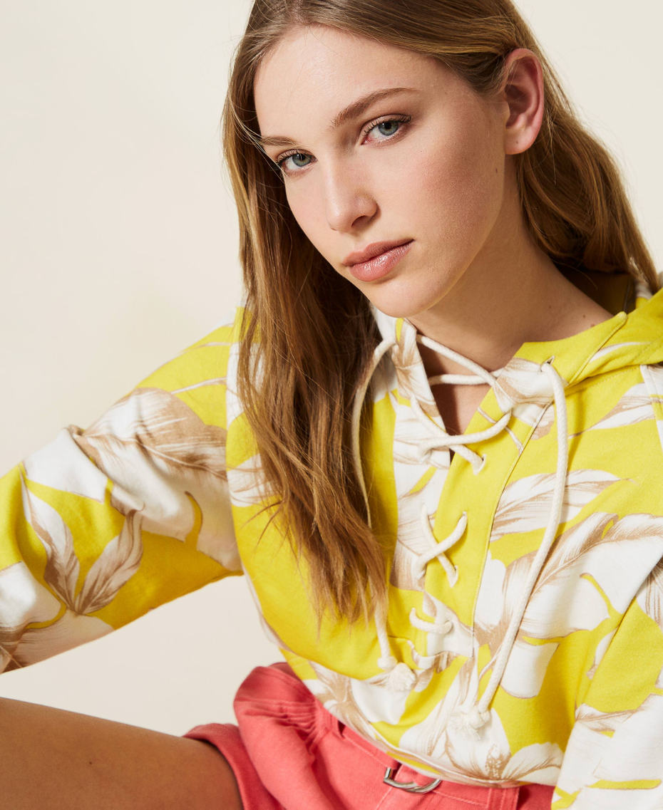 Sweat-shirt à capuche floral Imprimé Hibiscus Jaune/Blanc « Neige » Femme 221TT2320-04