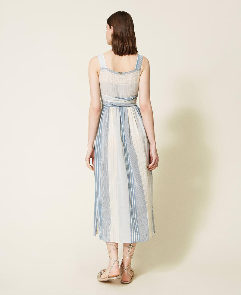 Robe longue en gaze rayée Gaze Rayure Blanc « Neige »/Bleu « Infini » Femme 221TT2330-03