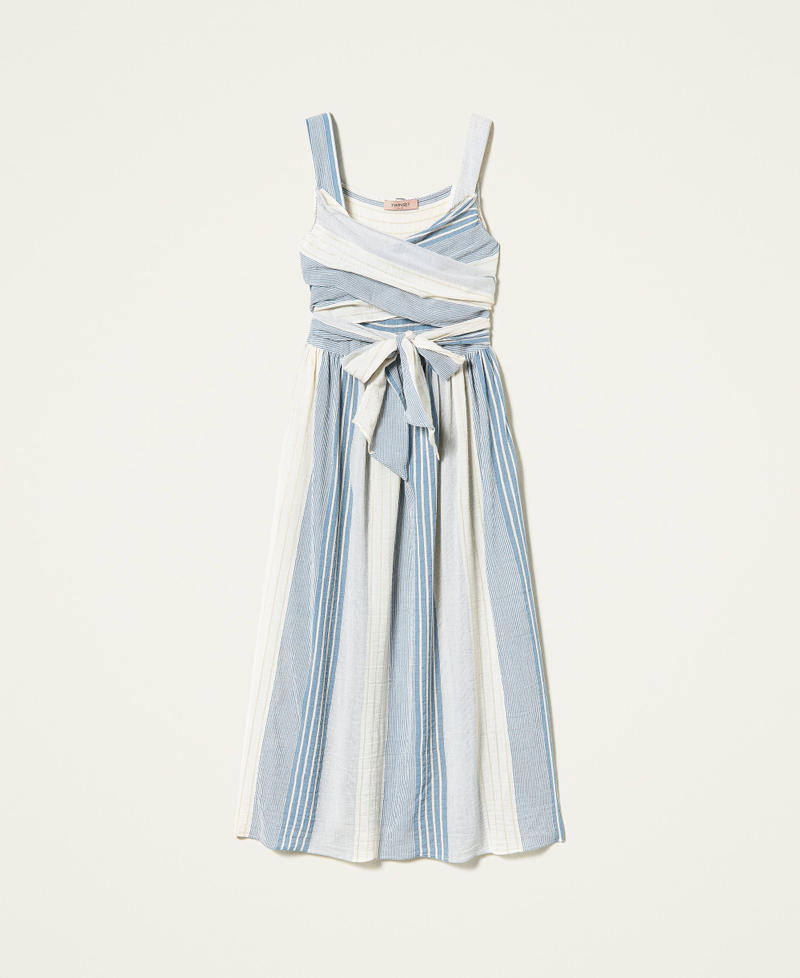Striped gauze long dress “Snow” White / “Infinity” Light Blue Woman 221TT2330-0S