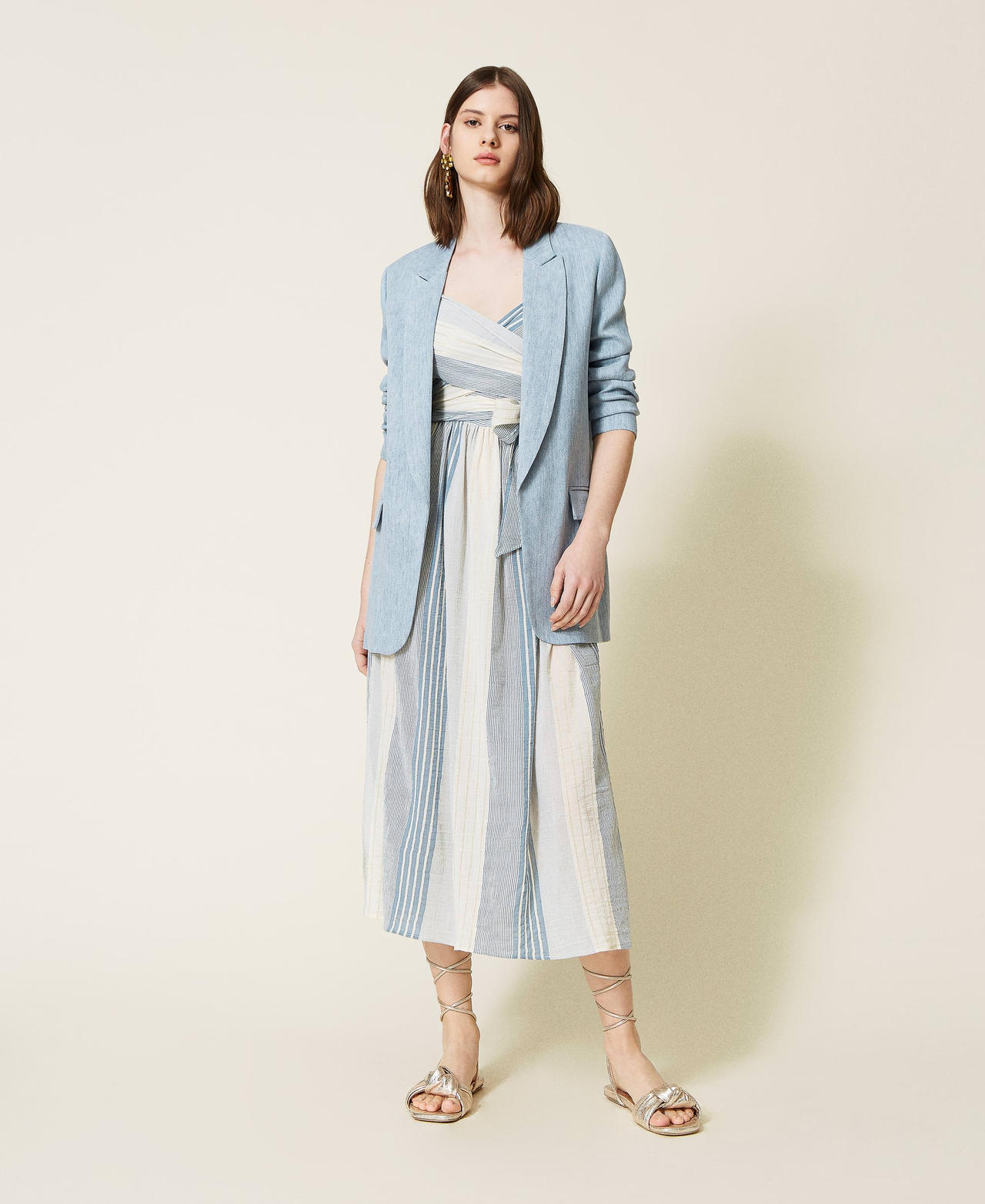 Striped gauze long dress