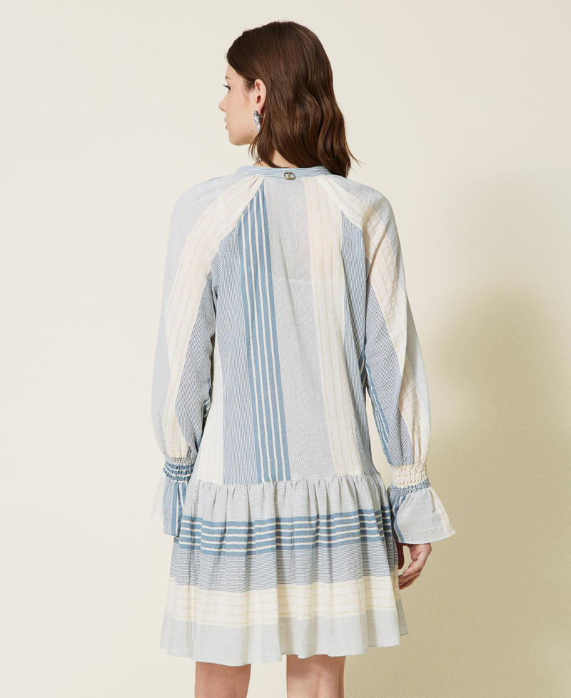 Short striped gauze dress “Snow” White / “Infinity” Light Blue Woman 221TT2332-03