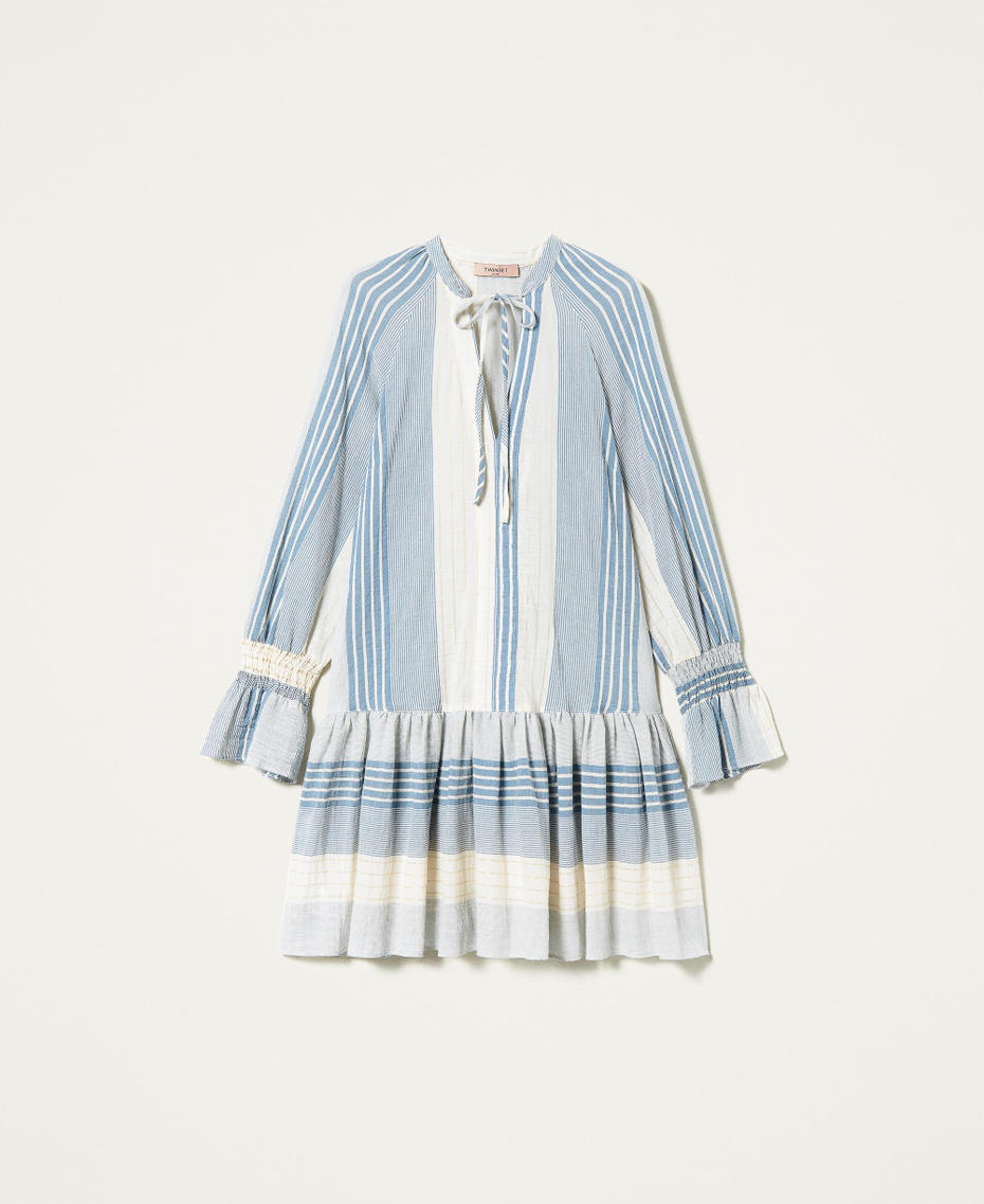 Short striped gauze dress “Snow” White / “Infinity” Light Blue Woman 221TT2332-0S